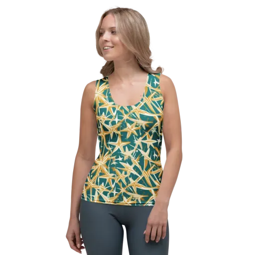 Teal Starburst on a Women's Tank Top