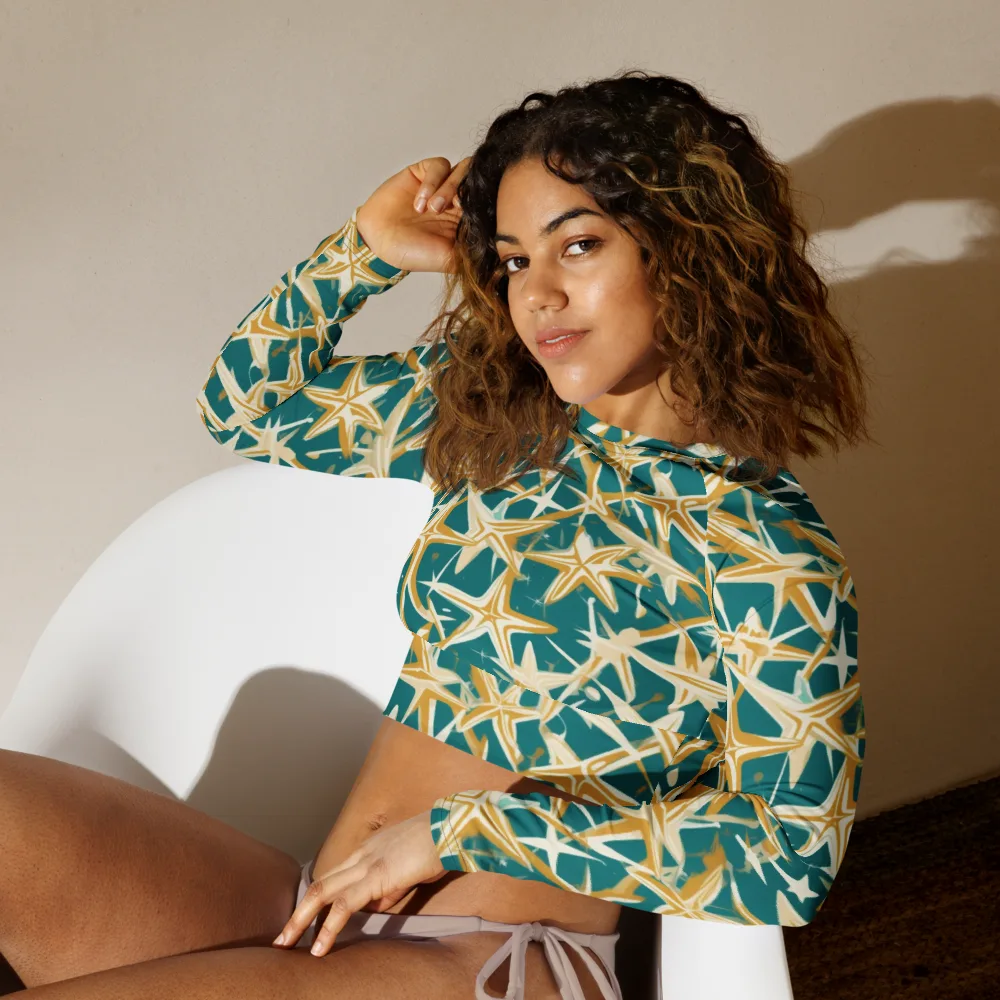 Teal Starburst on Long Sleeve Crop Top — Left Front