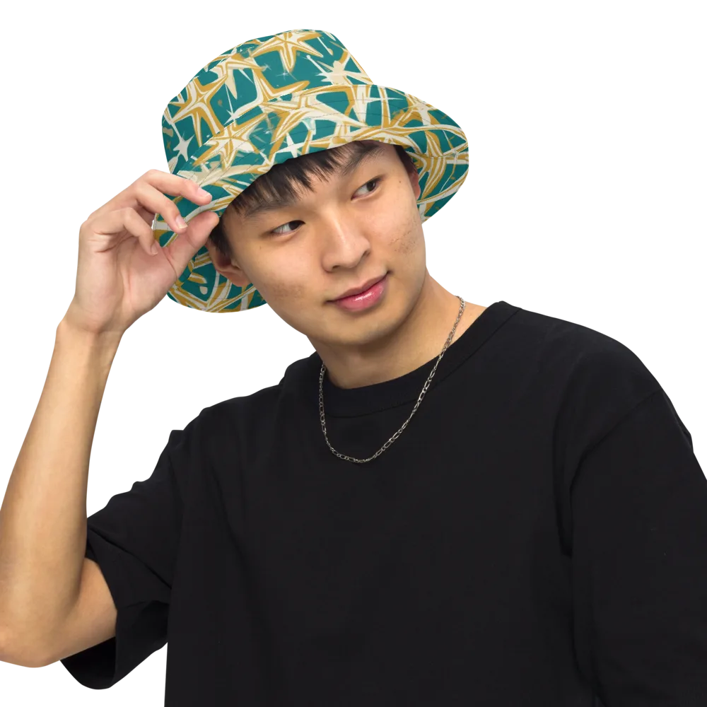 Teal Starburst on Reversible Bucket Hat — Front Inside