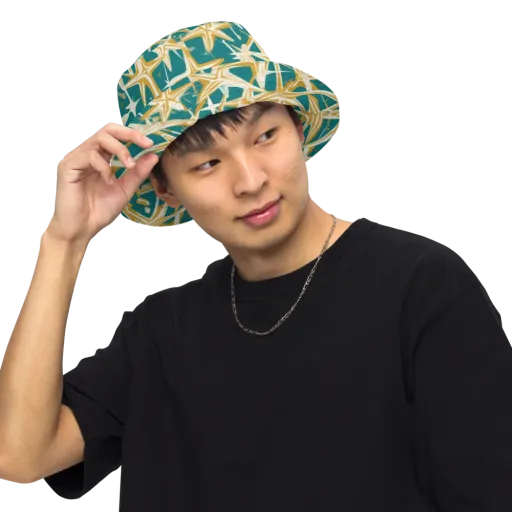Teal Starburst on a Reversible Bucket Hat