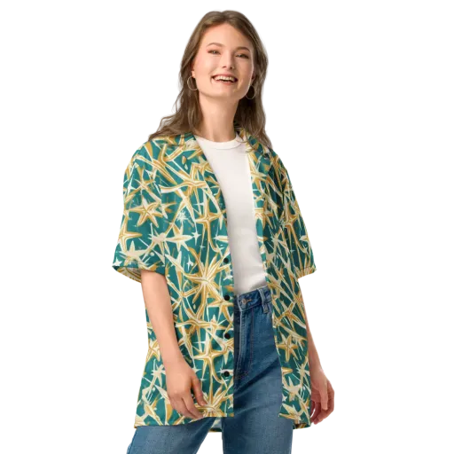 Teal Starburst on a Button Shirt