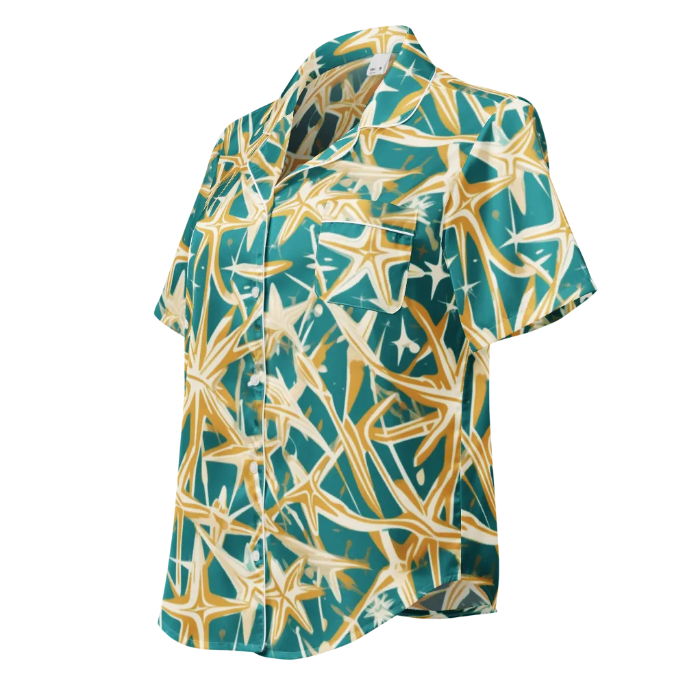 Teal Starburst on Women's Short Sleeve Pajama Top — Left Front