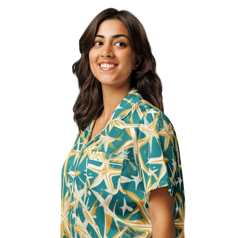 Teal Starburst on Women's Short Sleeve Pajama Top — Left Front