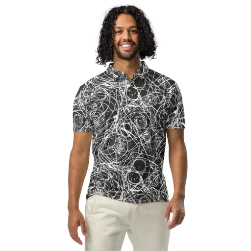 Ink Orbit on a Men's Slim Fit Polo Shirt