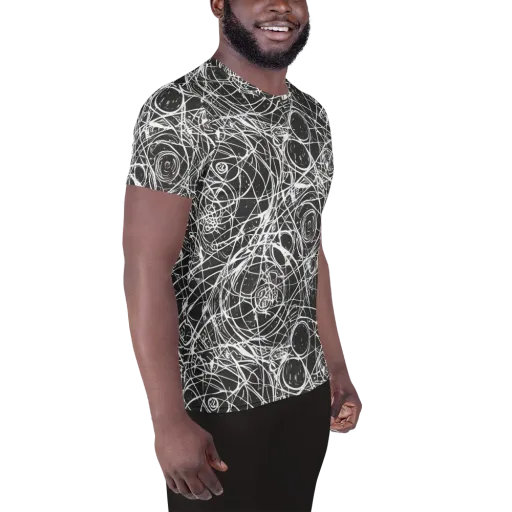 Ink Orbit on a Men's Athletic T-Shirt
