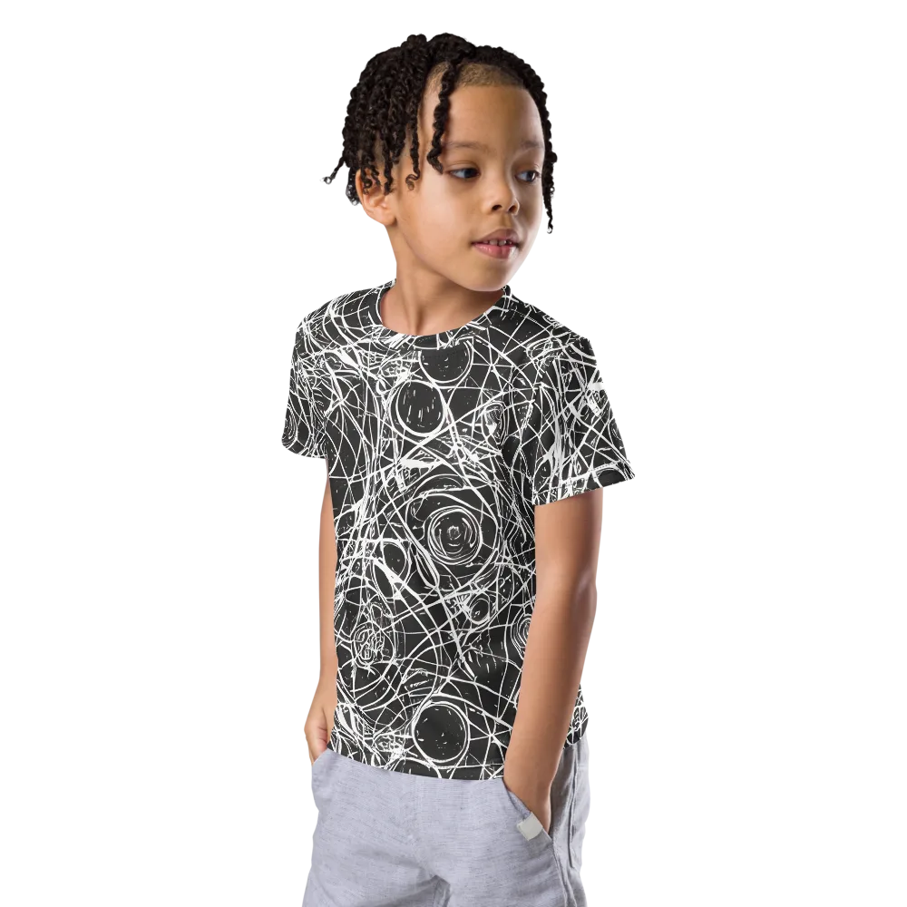 Ink Orbit on Kids Crew Neck T-Shirt — Left Front