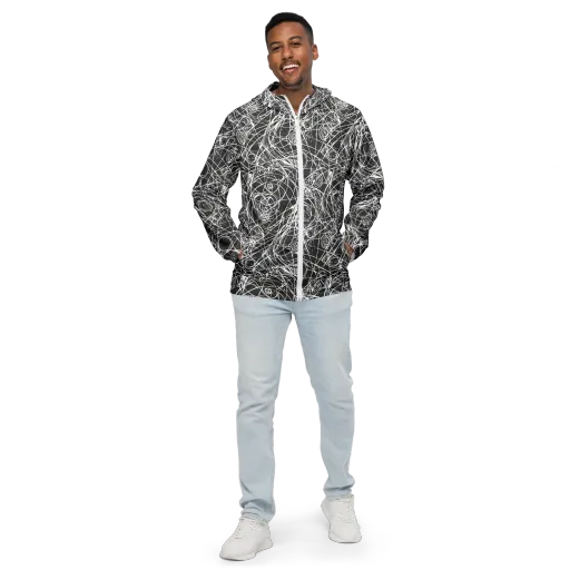 Ink Orbit on a Men's Windbreaker
