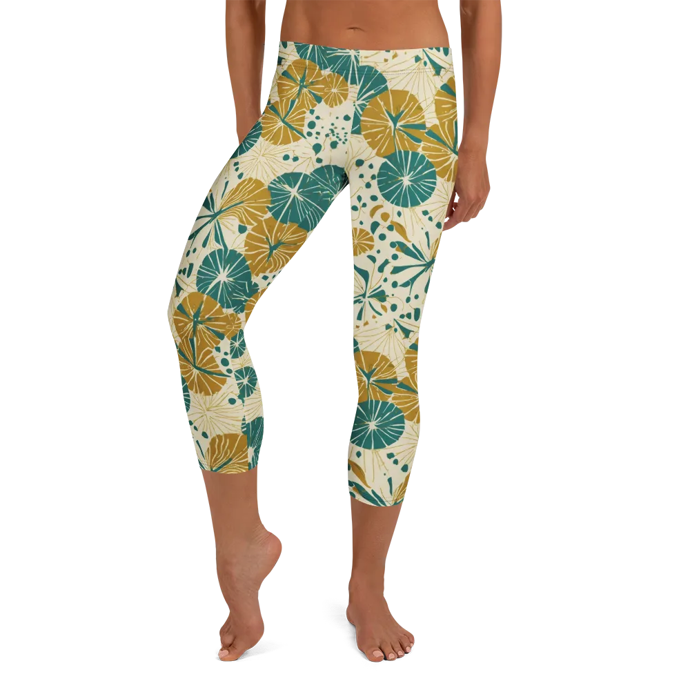 Ochre Lotus Field on Capri Leggings — Front