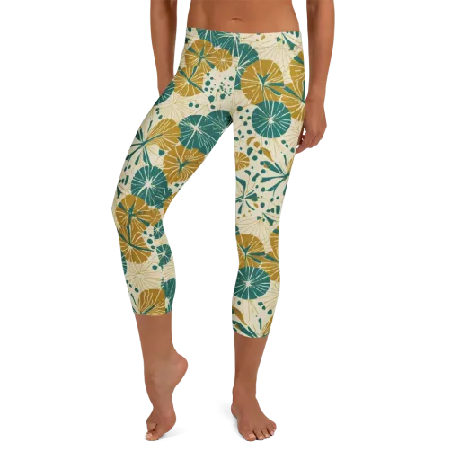Ochre Lotus Field on a Capri Leggings