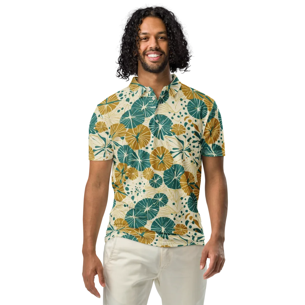 Ochre Lotus Field on Men's Slim Fit Polo Shirt — Front