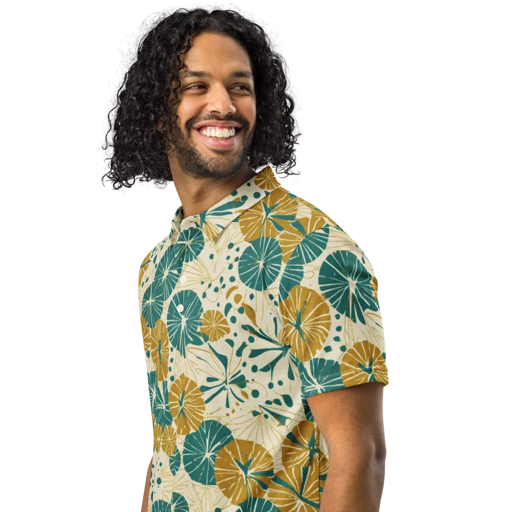 Ochre Lotus Field on Men's Slim Fit Polo Shirt — Left Front