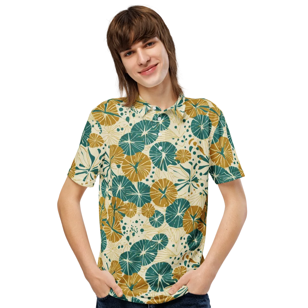 Ochre Lotus Field on Men's Slim Fit Polo Shirt — Front