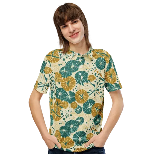 Ochre Lotus Field on a Men's Slim Fit Polo Shirt