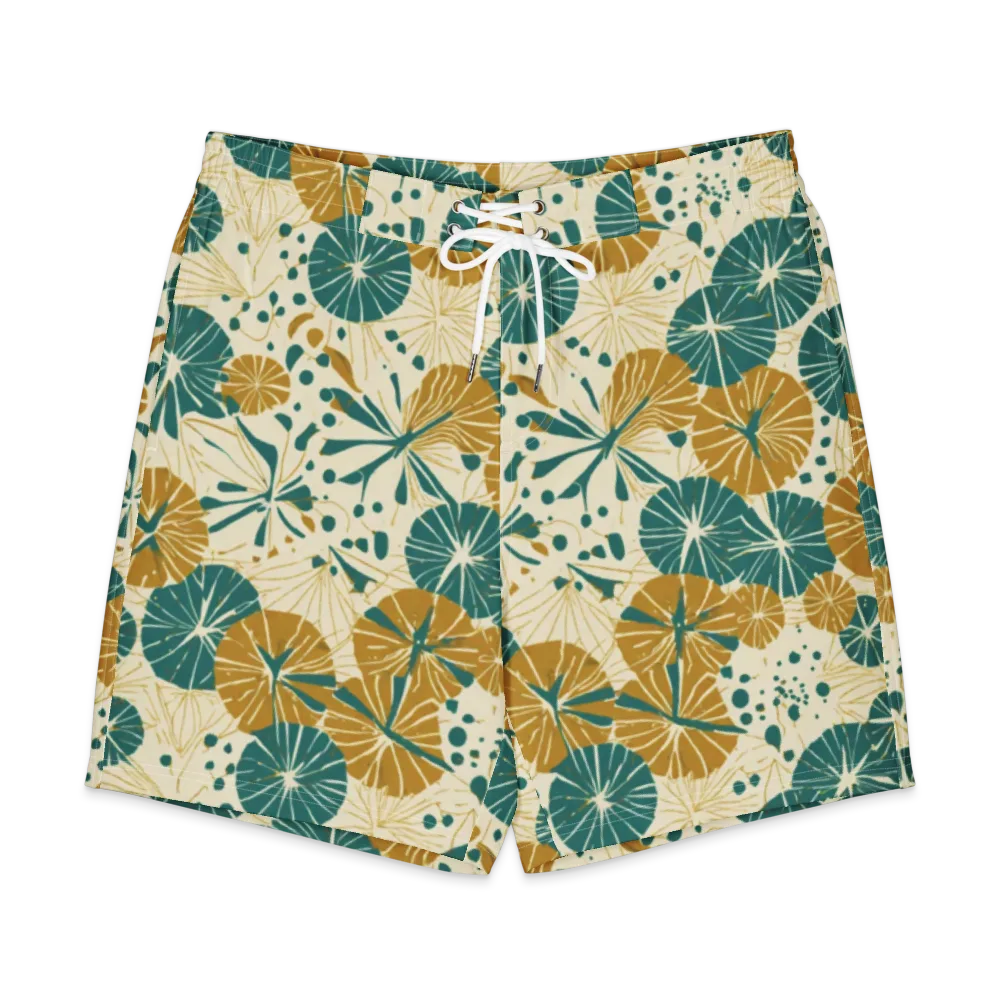 Ochre Lotus Field on Men's Board Shorts — Front