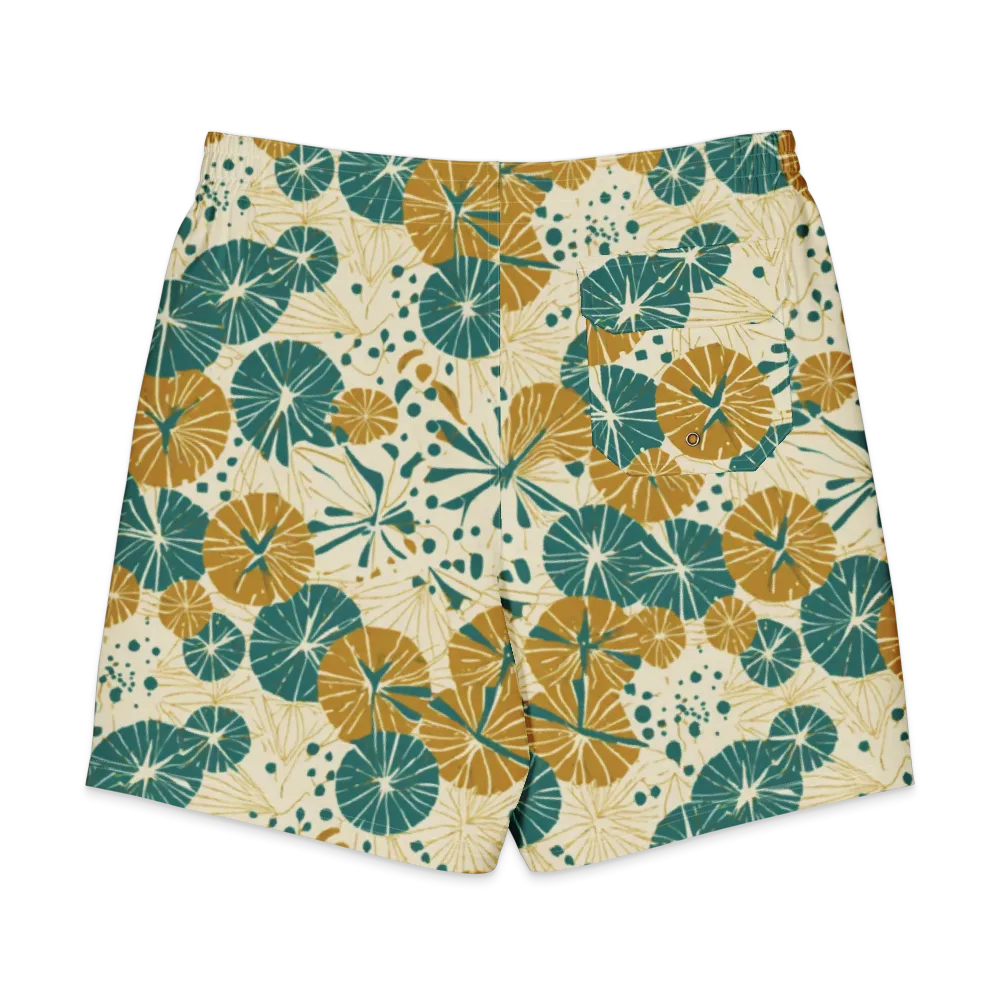 Ochre Lotus Field on Men's Board Shorts — Back