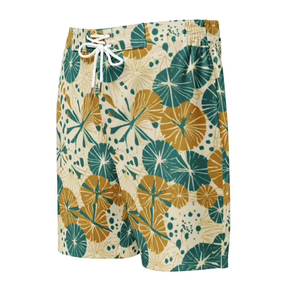 Ochre Lotus Field on Men's Board Shorts — Front