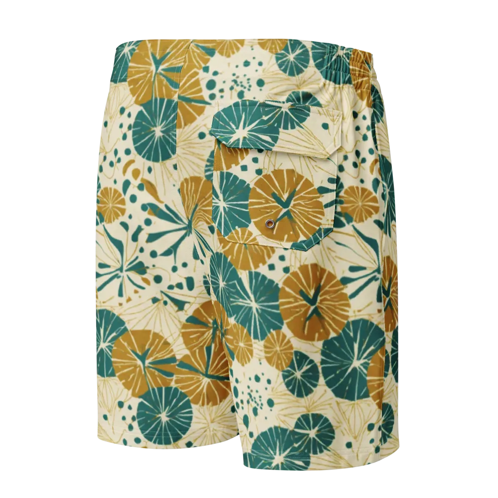 Ochre Lotus Field on Men's Board Shorts — Back