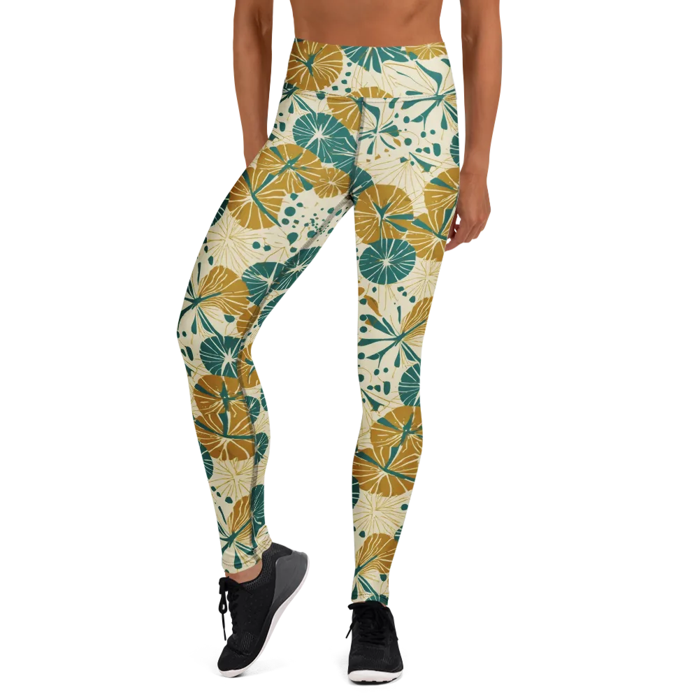Ochre Lotus Field on Yoga Leggings — Front