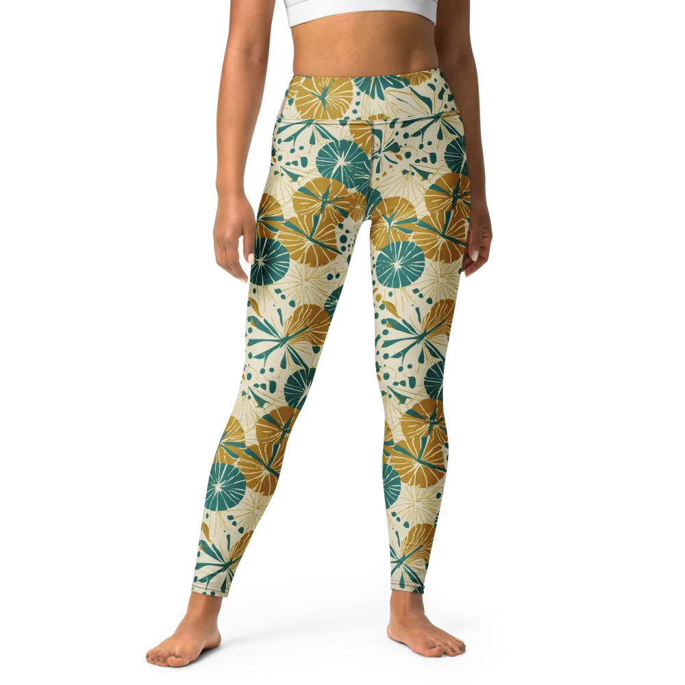 Ochre Lotus Field on Yoga Leggings — Front