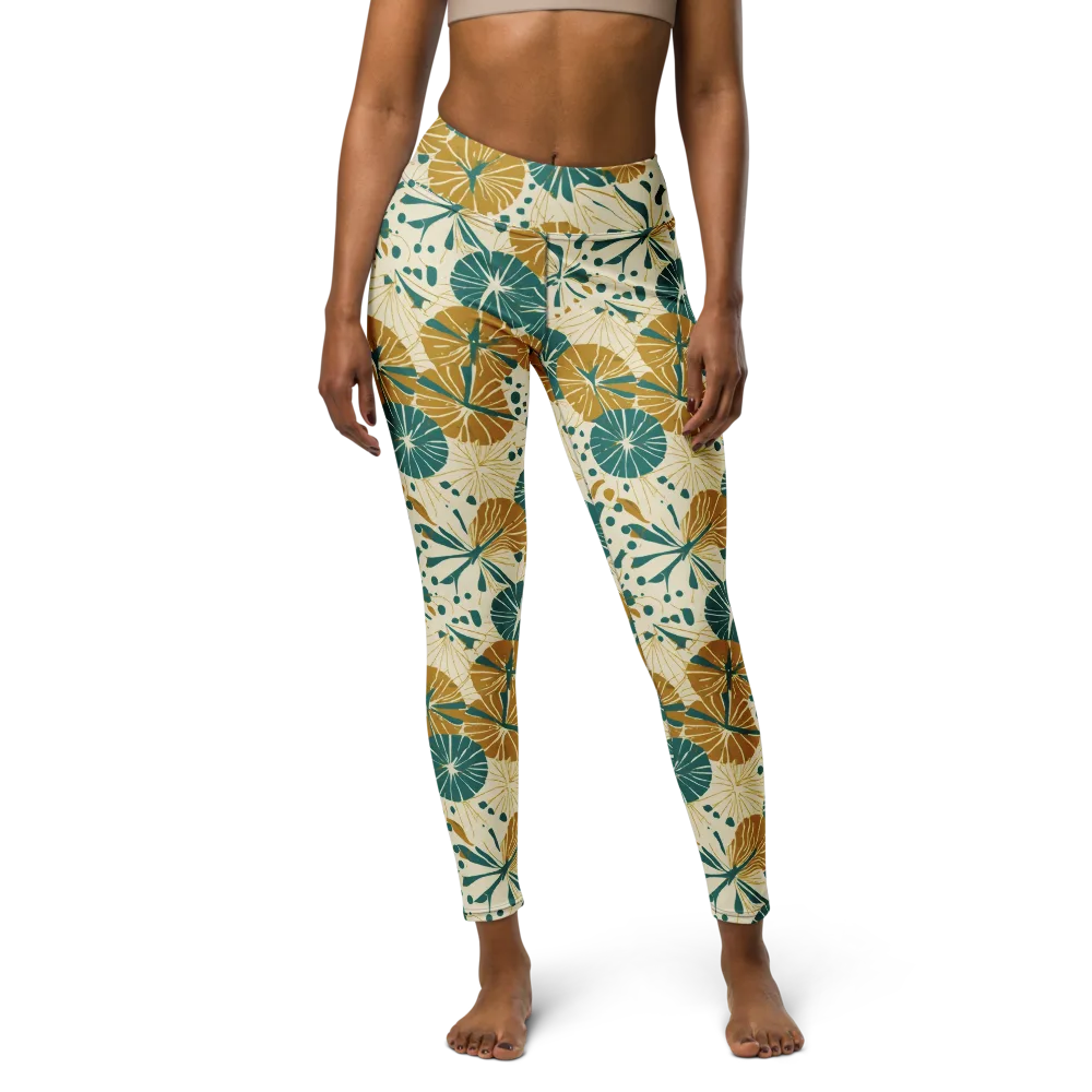 Ochre Lotus Field on Yoga Leggings — Front