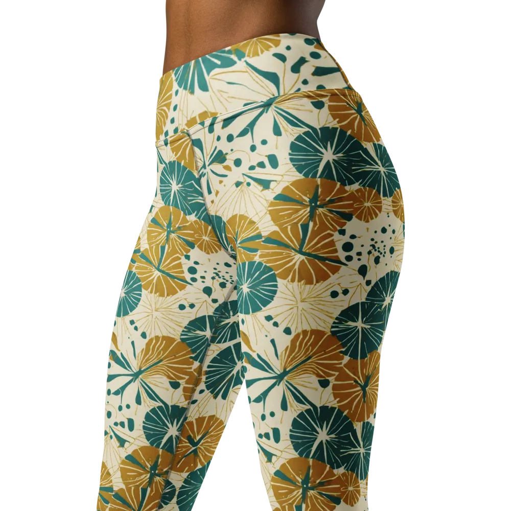Ochre Lotus Field on Yoga Leggings — Left Front