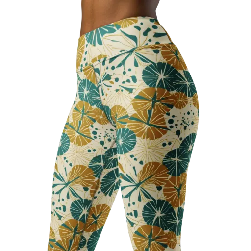 Ochre Lotus Field on a Yoga Leggings
