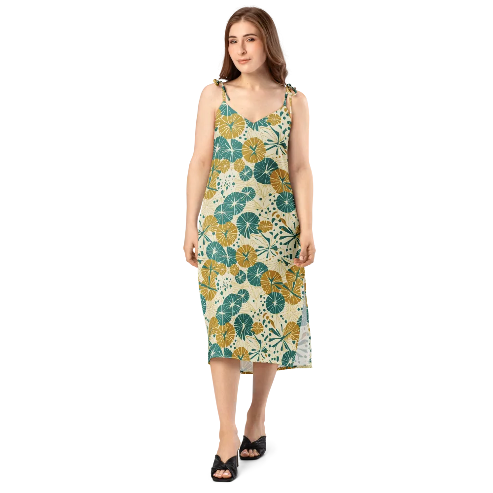 Ochre Lotus Field on Slip Dress — Front