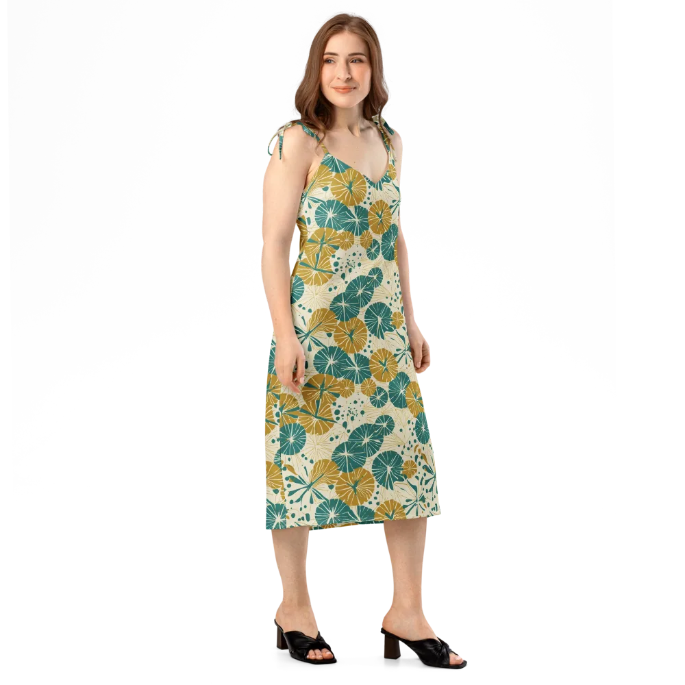 Ochre Lotus Field on Slip Dress — Right Front