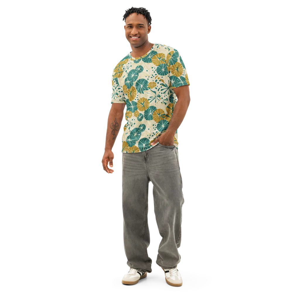Ochre Lotus Field on Men's Cotton Crew Neck T-Shirt — Front