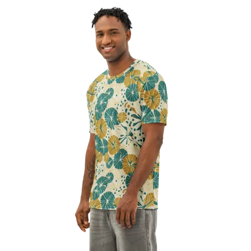 Ochre Lotus Field on a Men's Cotton Crew Neck T-Shirt