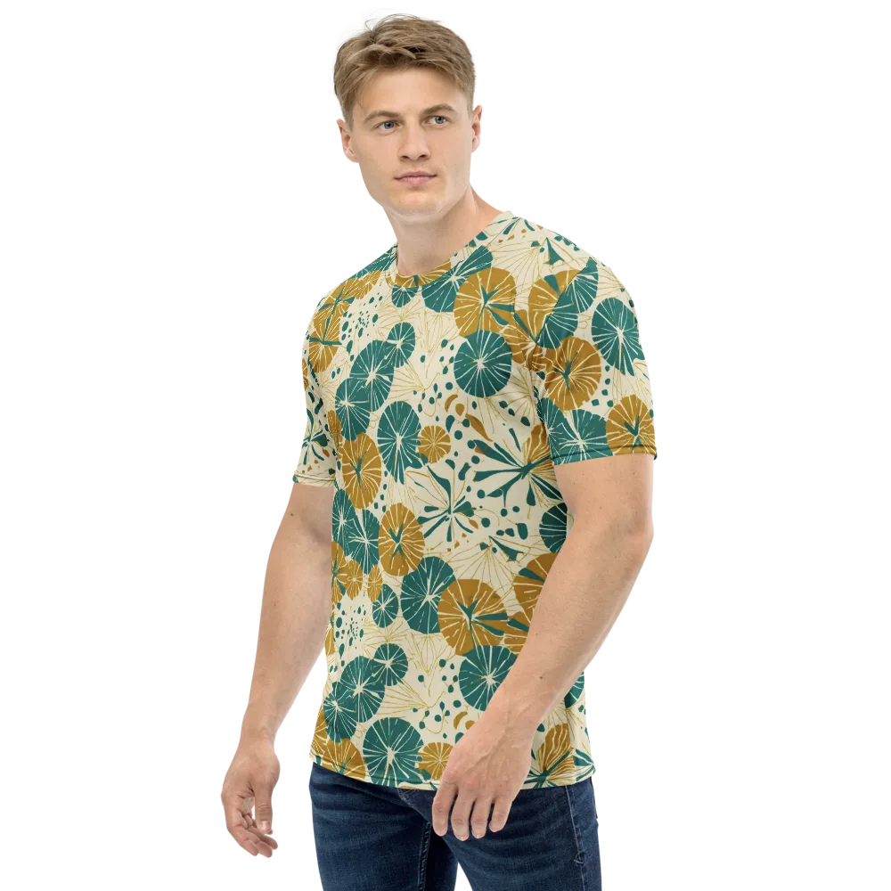 Ochre Lotus Field on Men's Crew Neck T-Shirt — Left