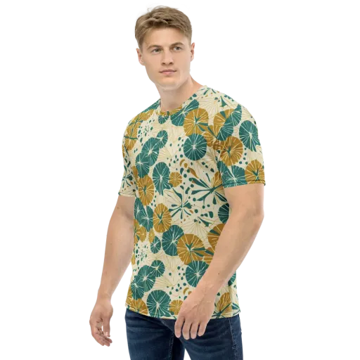 Ochre Lotus Field on a Men's Crew Neck T-Shirt