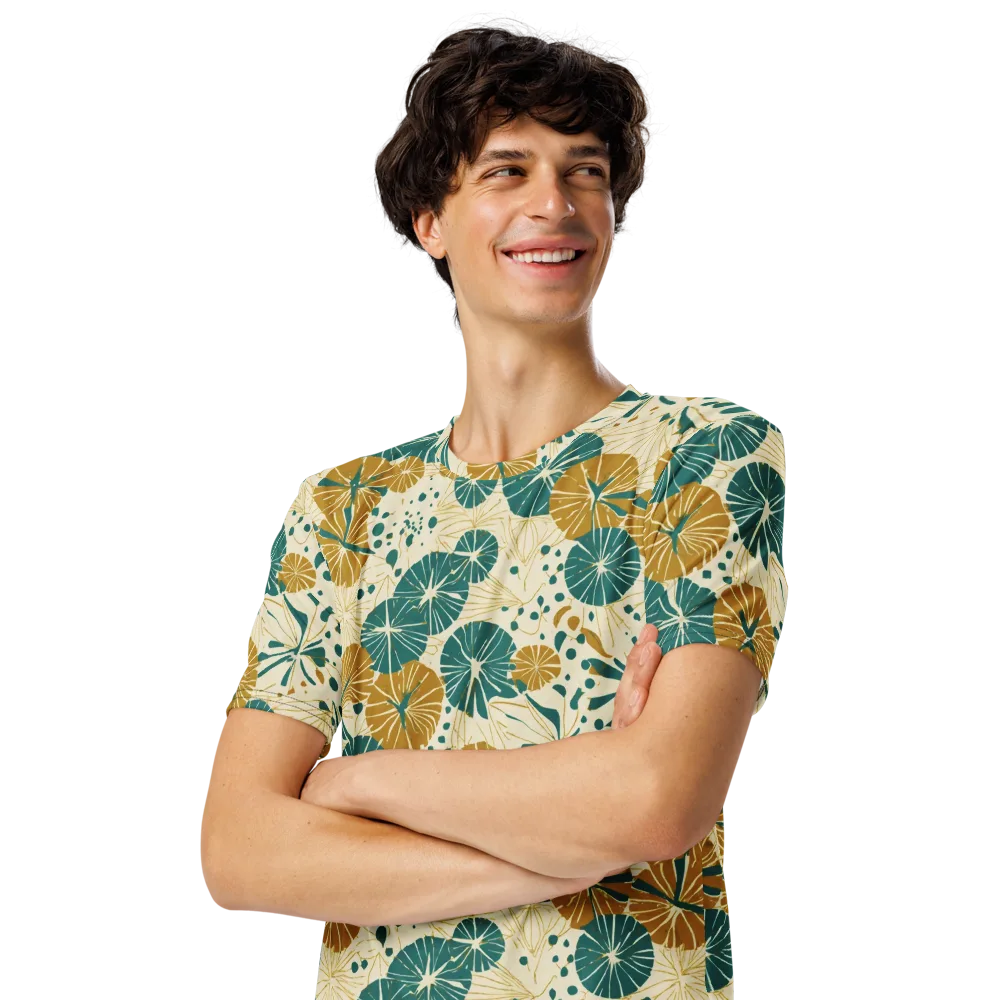 Ochre Lotus Field on Men's Crew Neck T-Shirt — Left Front