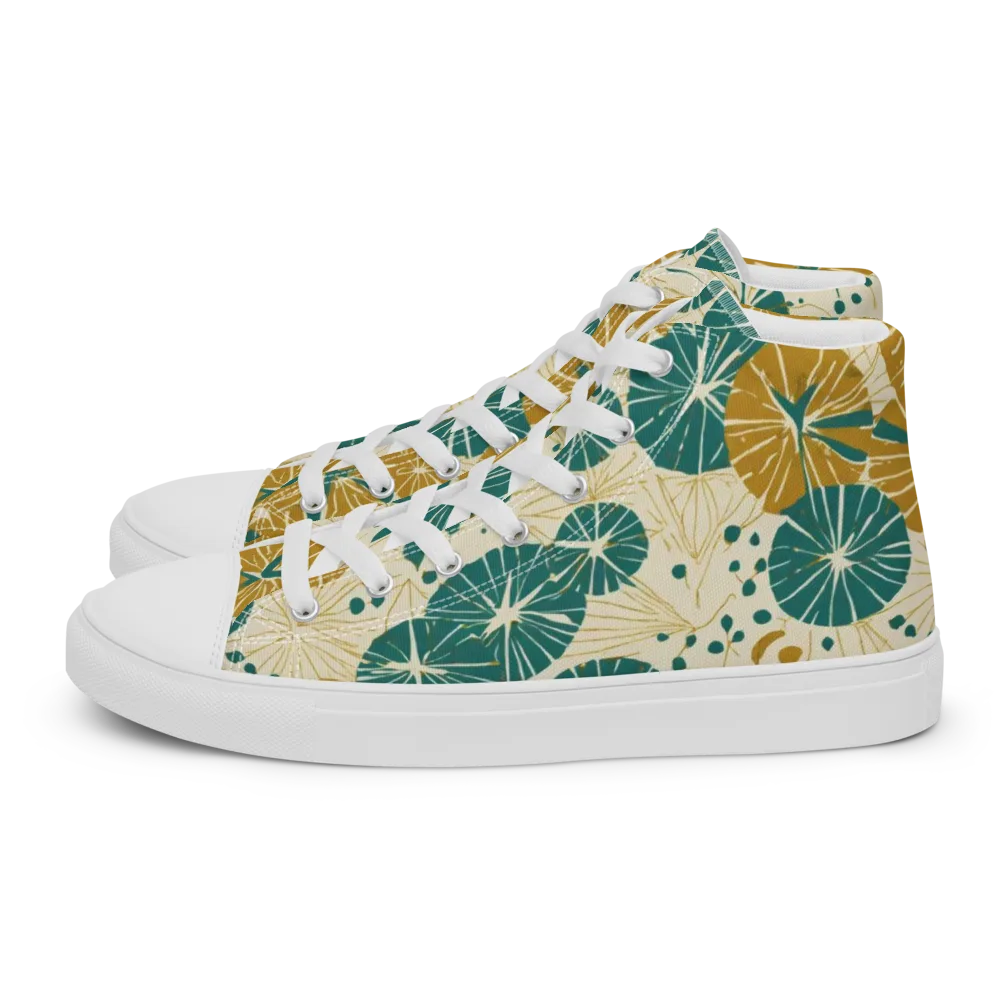 Ochre Lotus Field on Men's High Top Canvas Shoes — Left