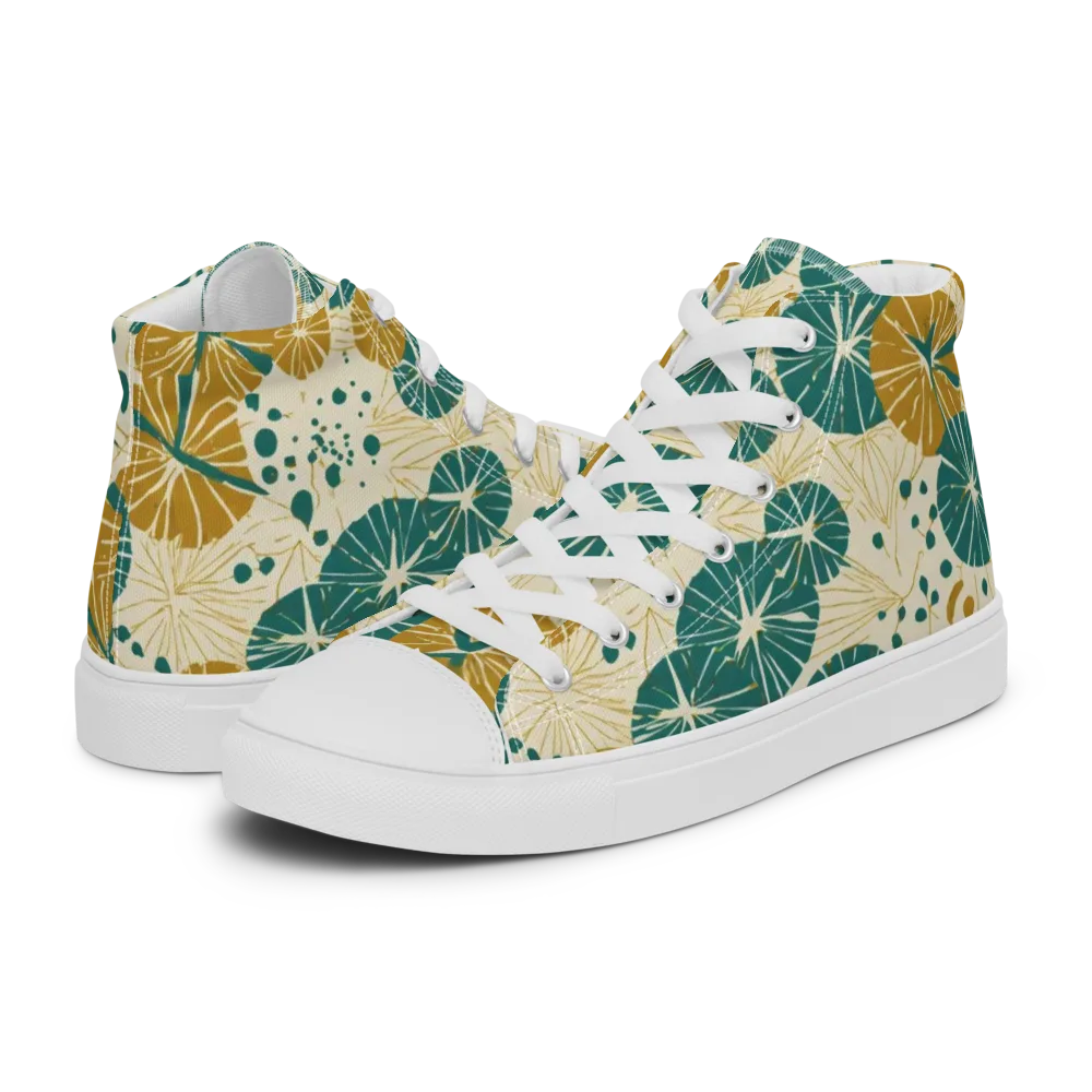 Ochre Lotus Field on Men's High Top Canvas Shoes — Left