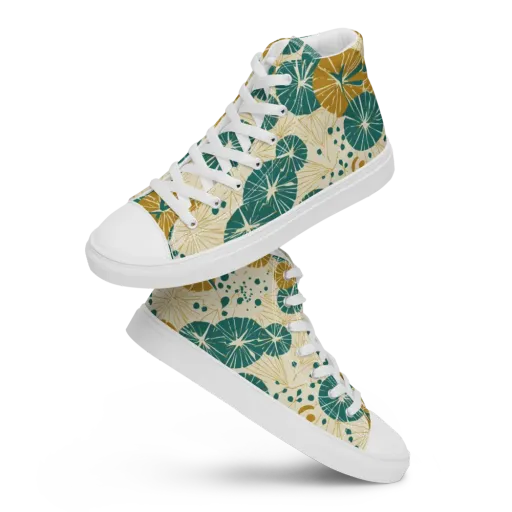 Ochre Lotus Field on a Men's High Top Canvas Shoes