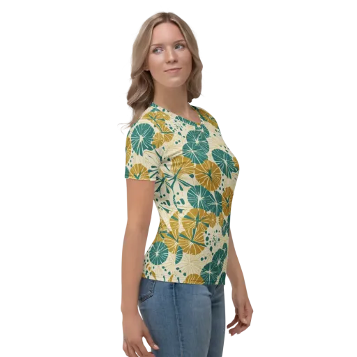 Ochre Lotus Field on a Women's Crew Neck T-Shirt