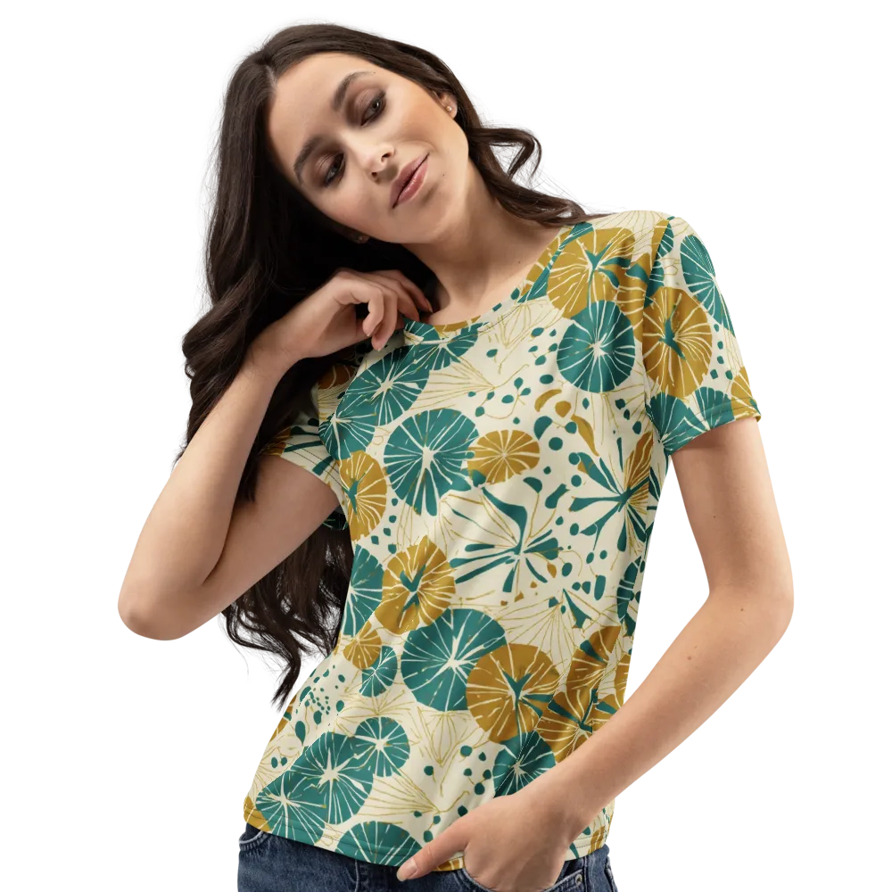 Ochre Lotus Field on Women's Crew Neck T-Shirt — Left Front