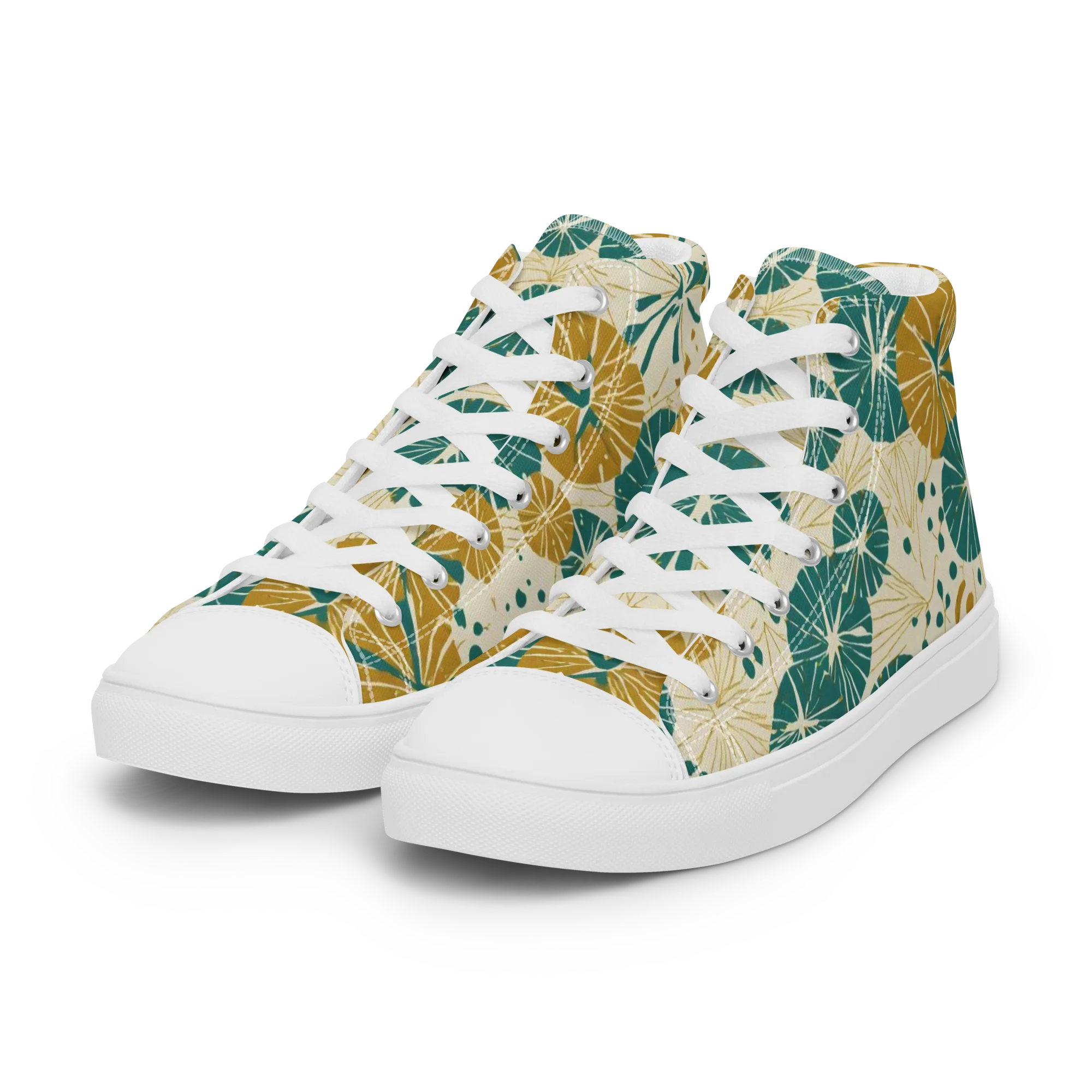 Ochre Lotus Field on Women's High Top Canvas Shoes — Left Front