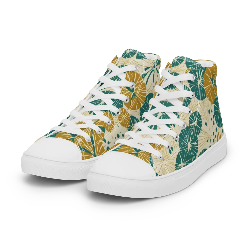Ochre Lotus Field on Women's High Top Canvas Shoes — Left Front