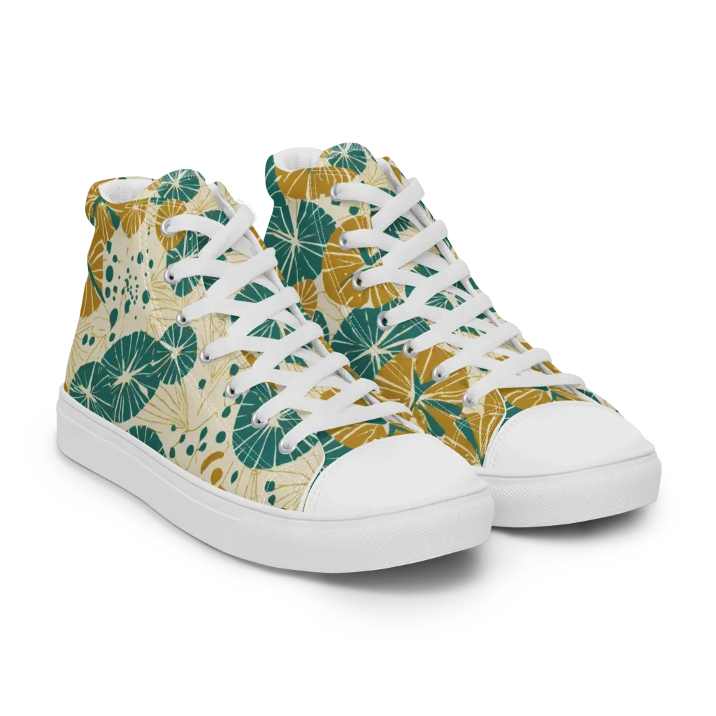 Ochre Lotus Field on Women's High Top Canvas Shoes — Right Front