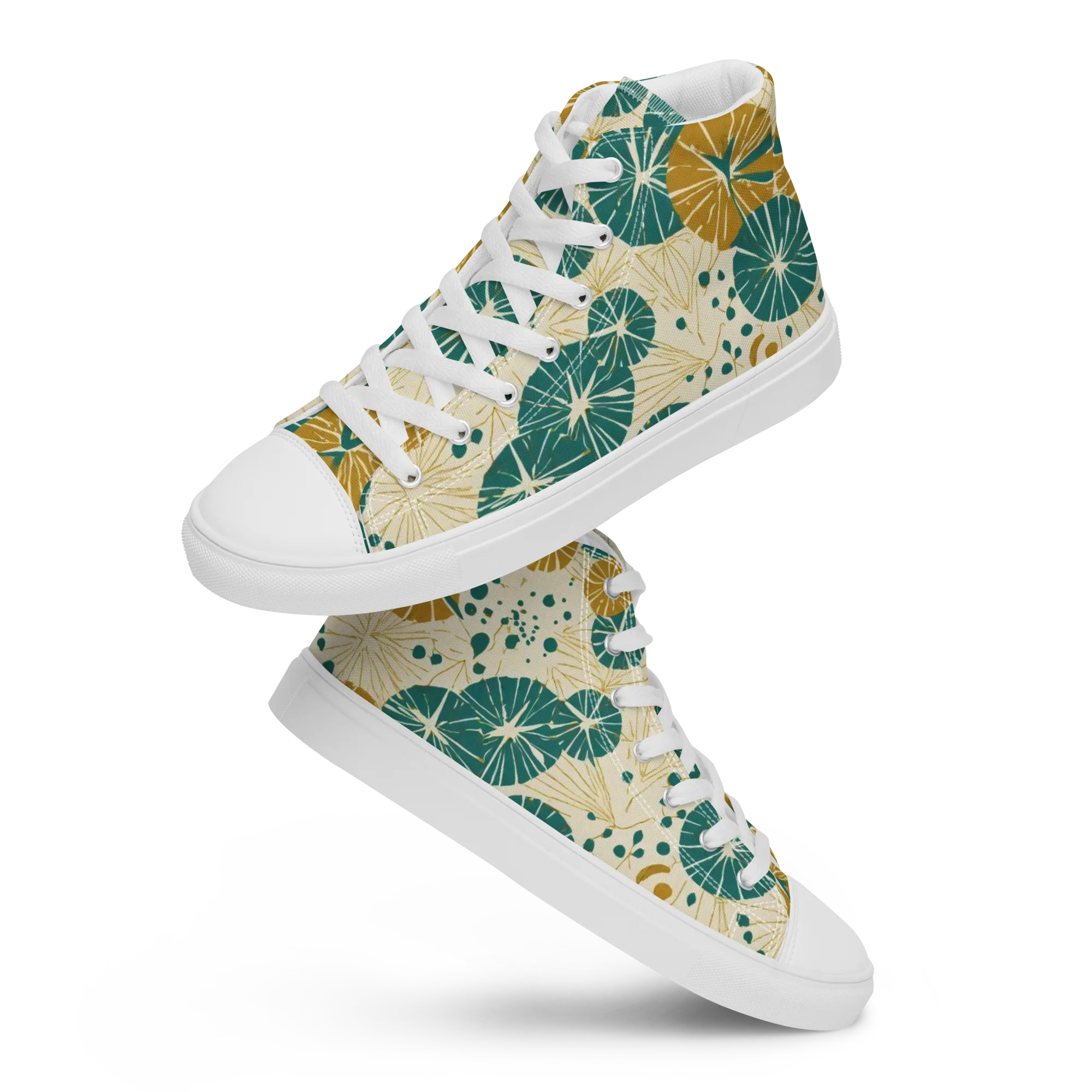 Ochre Lotus Field on Women's High Top Canvas Shoes — Front