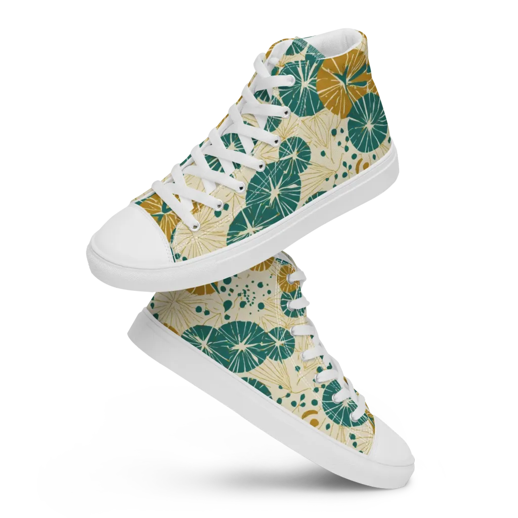 Ochre Lotus Field on Women's High Top Canvas Shoes — Front