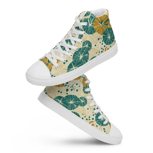 Ochre Lotus Field on a Women's High Top Canvas Shoes