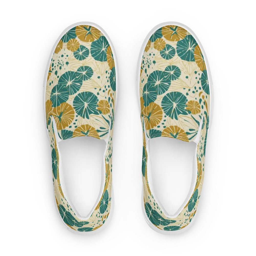 Ochre Lotus Field on Men's Slip-On Canvas Shoes — Front