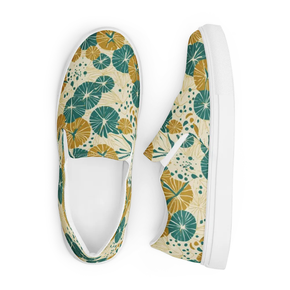 Ochre Lotus Field on Men's Slip-On Canvas Shoes — Front