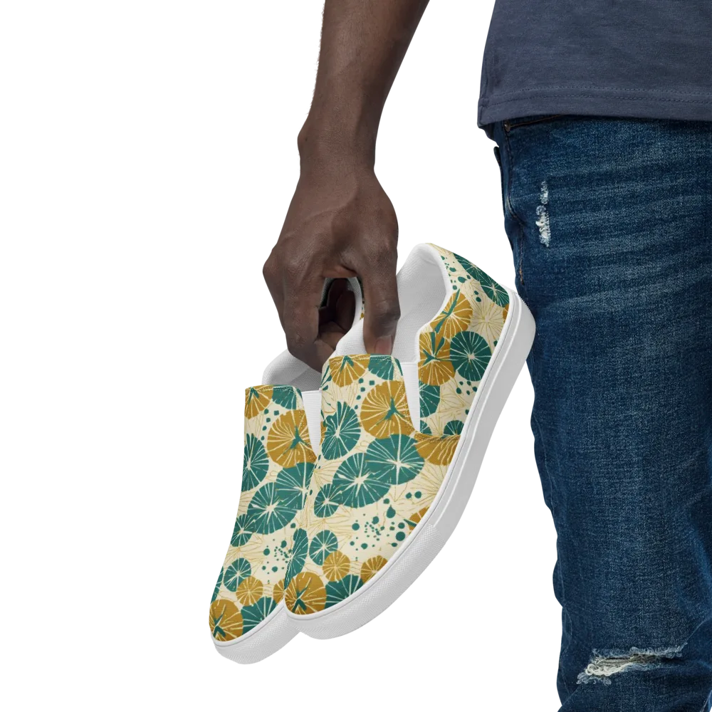 Ochre Lotus Field on Men's Slip-On Canvas Shoes — Left Front