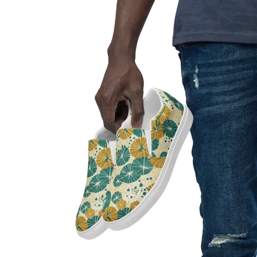 Ochre Lotus Field on a Men's Slip-On Canvas Shoes