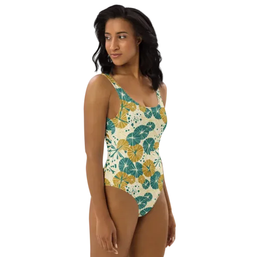 Ochre Lotus Field on a One-Piece Swimsuit