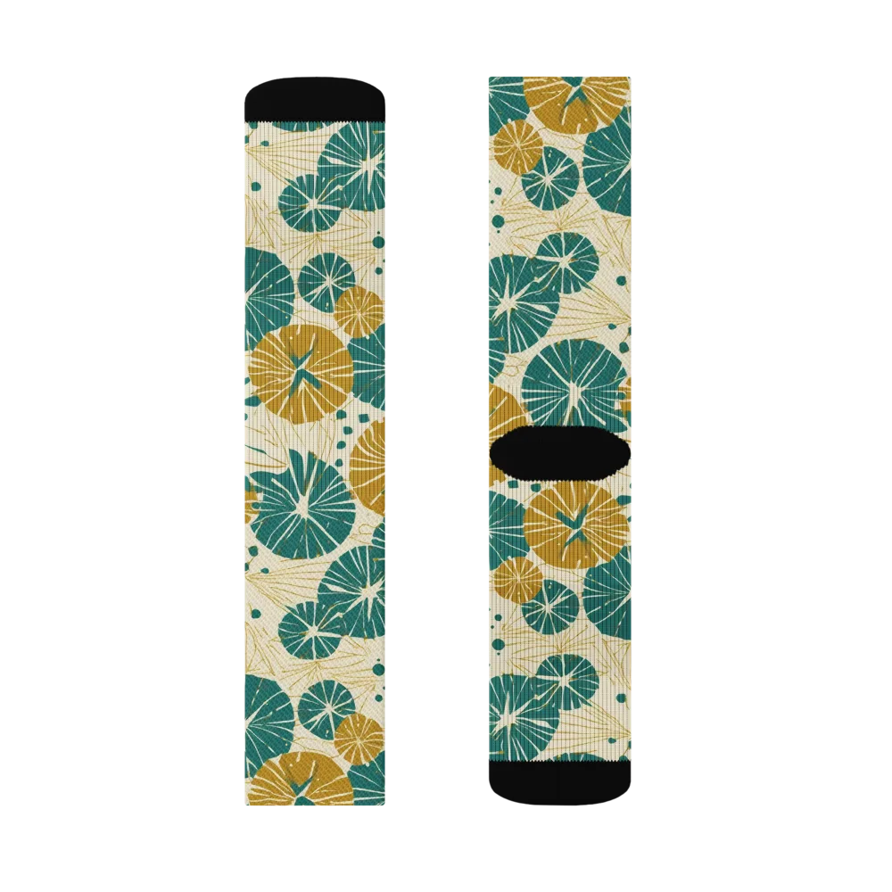 Ochre Lotus Field on Socks — Left Sock